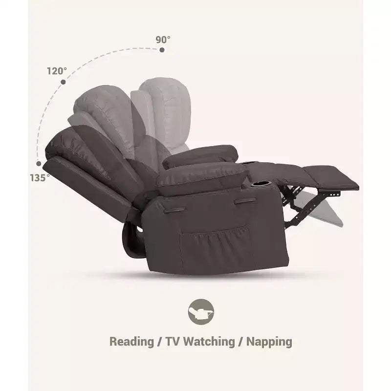 Manual PU Leather Recliner Chair - 26.8 Ergonomic Design with Cup Holders & Storage, for Home Theater, Living Room