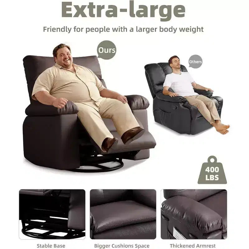 Recliner Chair with Heat & Massage  360 Swivel & Manual Rocking, Ergonomic Design with Remote & Cup Holders for Living Room