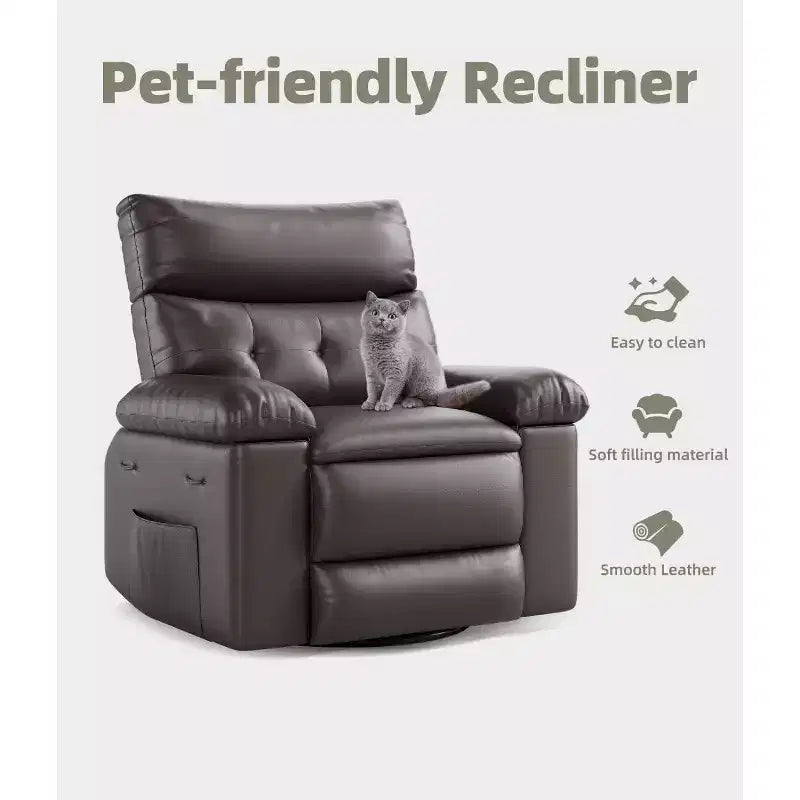 Recliner Chair with Heat & Massage  360 Swivel & Manual Rocking, Ergonomic Design with Remote & Cup Holders for Living Room