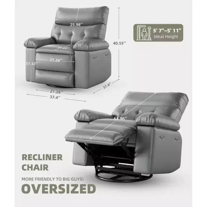 Recliner Chair with Heat & Massage  360 Swivel & Manual Rocking, Ergonomic Design with Remote & Cup Holders for Living Room