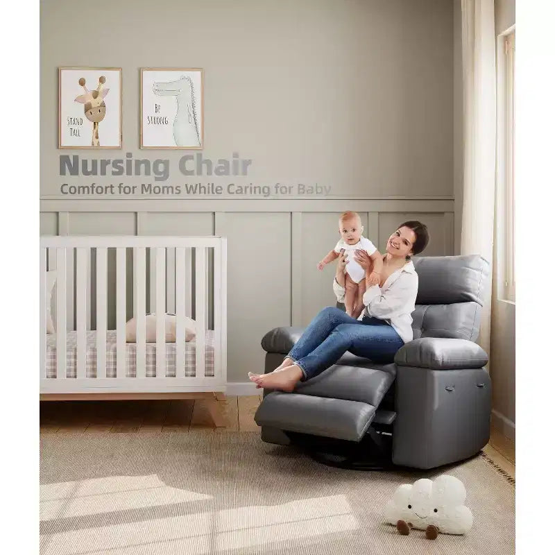 Recliner Chair with Heat & Massage  360 Swivel & Manual Rocking, Ergonomic Design with Remote & Cup Holders for Living Room