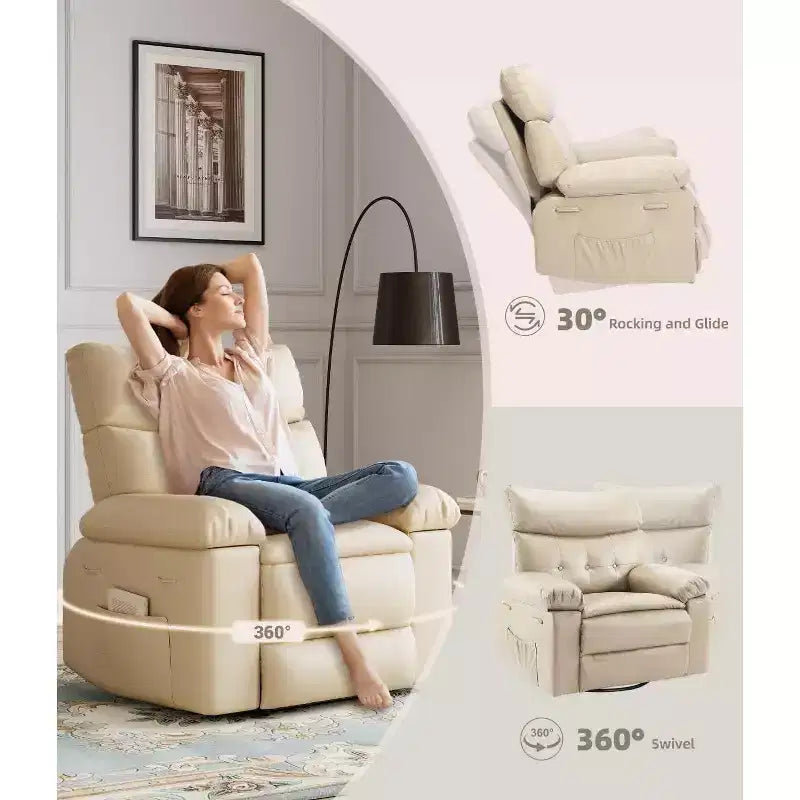 Recliner Chair with Heat & Massage  360 Swivel & Manual Rocking, Ergonomic Design with Remote & Cup Holders for Living Room