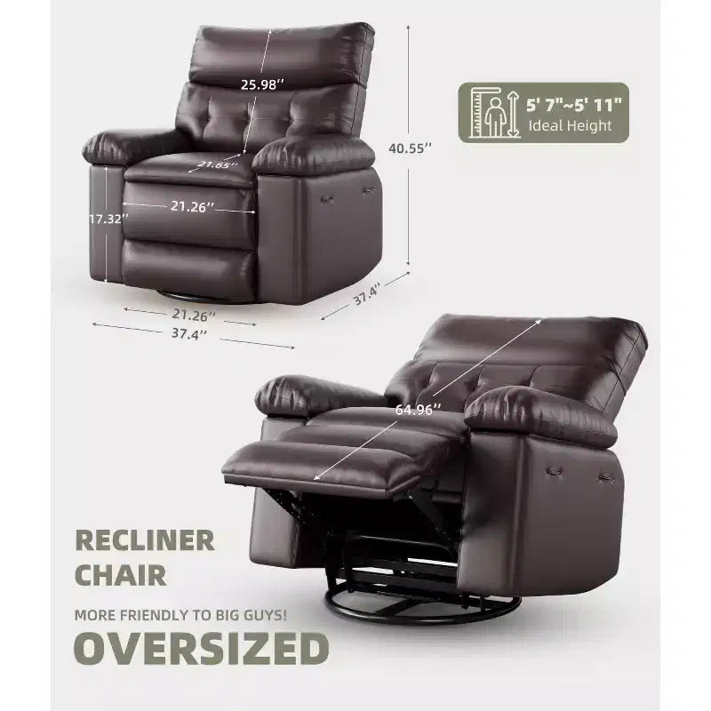 Recliner Chair with Heat & Massage  360 Swivel & Manual Rocking, Ergonomic Design with Remote & Cup Holders for Living Room