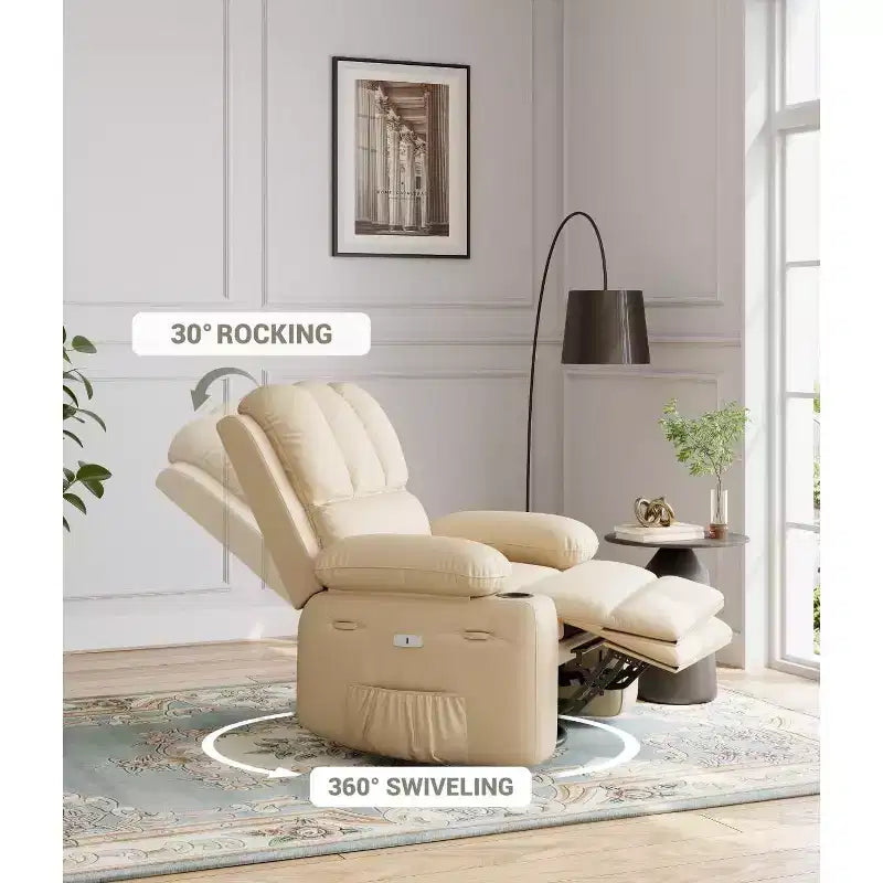 27 Oversized Recliner Chair with Heat & Massage  360 Swivel & Manual Rocking, Cup Holder for Living Room