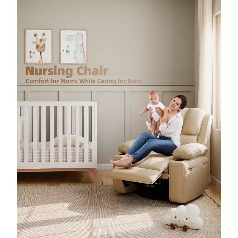 27 Oversized Recliner Chair with Heat & Massage  360 Swivel & Manual Rocking, Cup Holder for Living Room