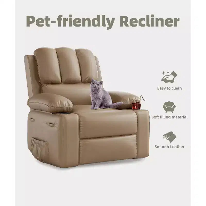 27 Oversized Recliner Chair with Heat & Massage  360 Swivel & Manual Rocking, Cup Holder for Living Room