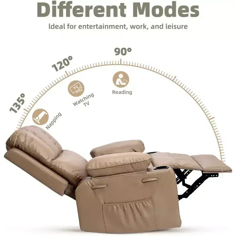 27 Oversized Recliner Chair with Heat & Massage  360 Swivel & Manual Rocking, Cup Holder for Living Room
