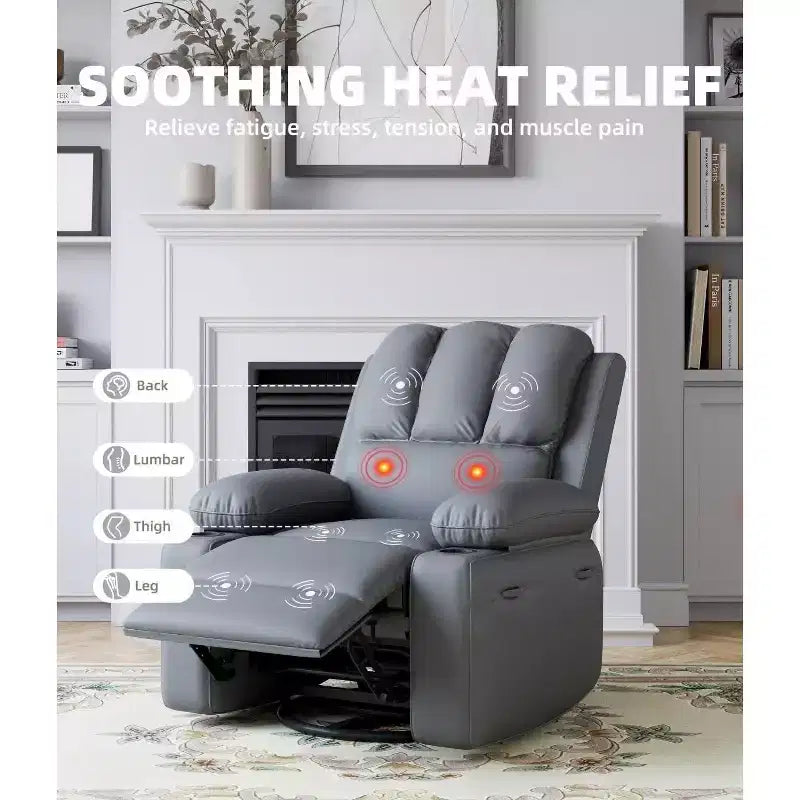 27 Oversized Recliner Chair with Heat & Massage  360 Swivel & Manual Rocking, Cup Holder for Living Room