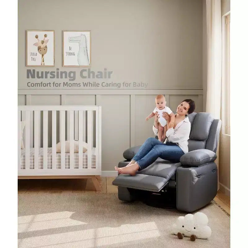 27 Oversized Recliner Chair with Heat & Massage  360 Swivel & Manual Rocking, Cup Holder for Living Room
