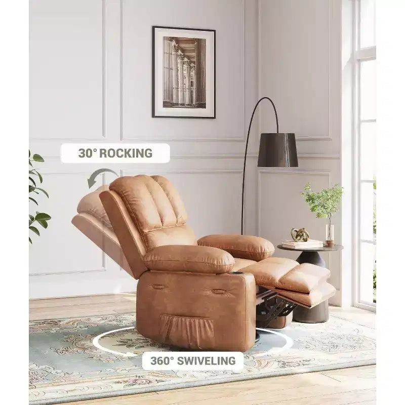 27 Oversized Recliner Chair with Heat & Massage  360 Swivel & Manual Rocking, Cup Holder for Living Room