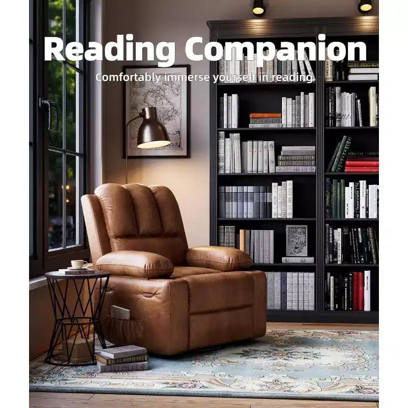 27 Oversized Recliner Chair with Heat & Massage  360 Swivel & Manual Rocking, Cup Holder for Living Room