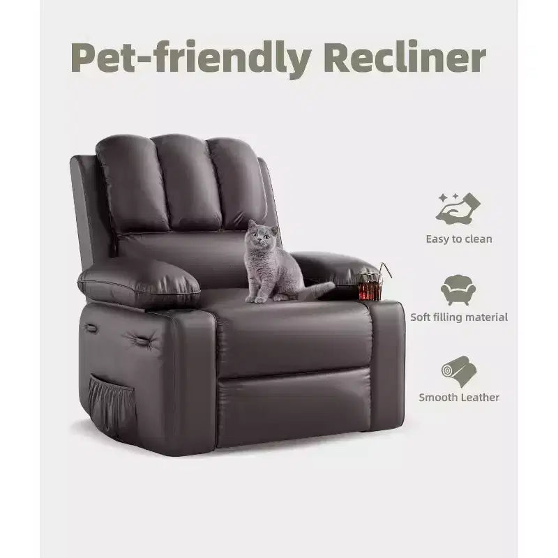 27 Oversized Recliner Chair with Heat & Massage  360 Swivel & Manual Rocking, Cup Holder for Living Room