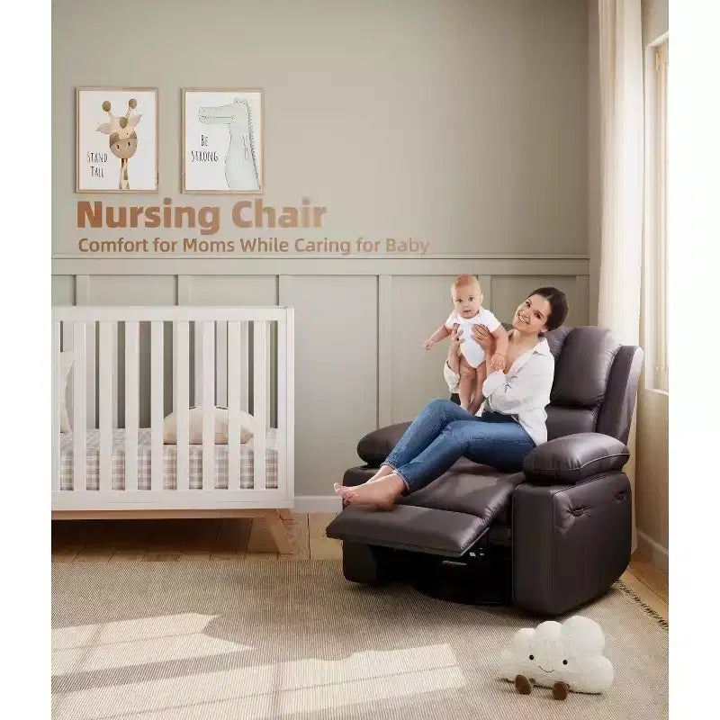 27 Oversized Recliner Chair with Heat & Massage  360 Swivel & Manual Rocking, Cup Holder for Living Room