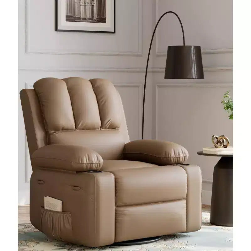 Sillón reclinable grande de 27 pulgadas con calefacción y masaje, giro 360 y balancín manual, portavasos para sala de estar