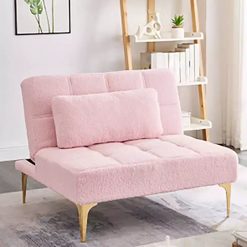 Convertible Futon Sofa Bed Modern Teddy Fabric Loveseat Sleeper Couch With Adjustable Backrest Metal Legs For Small Spaces Living Room