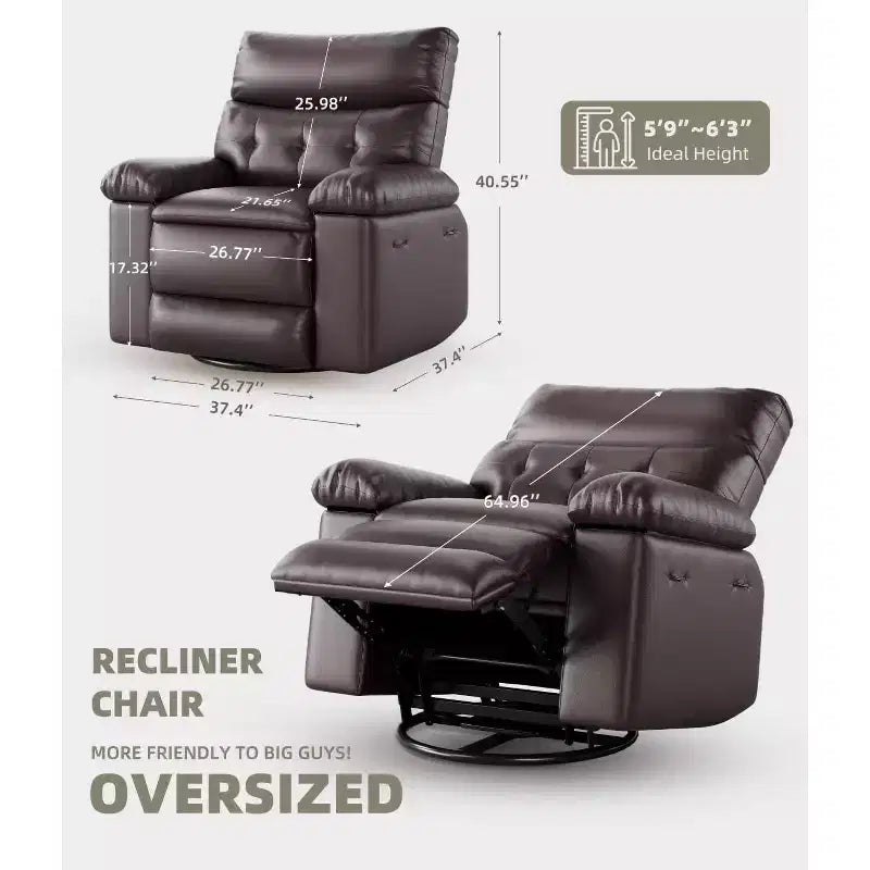 27 Oversized Recliner with Heat & Massage  360 Swivel & Manual Rocking, Remote Control for Living Room, Bedroom
