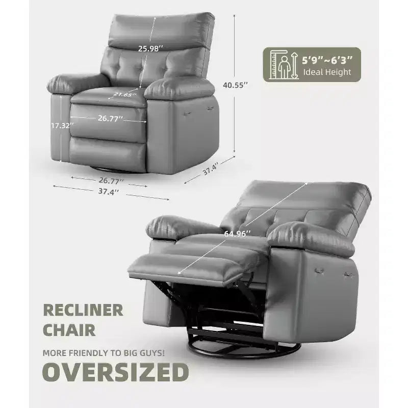 27 Oversized Recliner with Heat & Massage  360 Swivel & Manual Rocking, Remote Control for Living Room, Bedroom