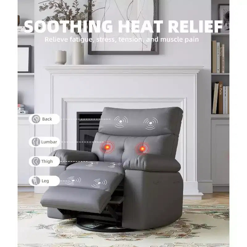 27 Oversized Recliner with Heat & Massage  360 Swivel & Manual Rocking, Remote Control for Living Room, Bedroom