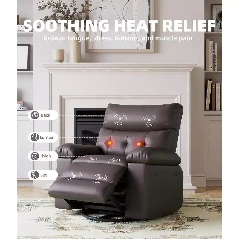 27 Oversized Recliner with Heat & Massage  360 Swivel & Manual Rocking, Remote Control for Living Room, Bedroom