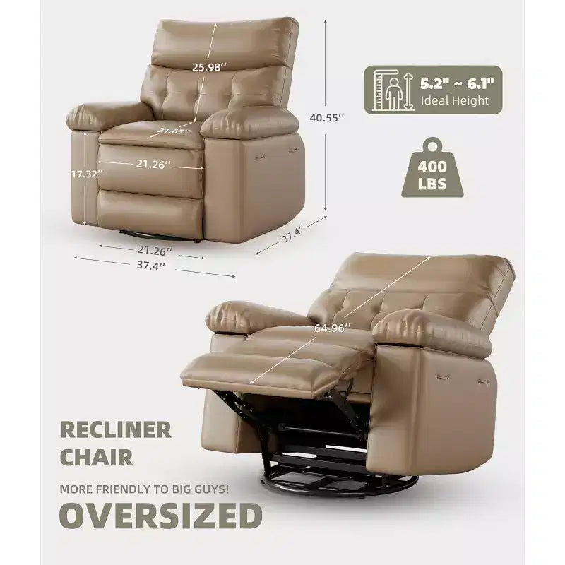 Oversized Recliner Chair for Adults - PU Leather Recliner Sofa with High-Density Foam, Wide Seat & Smooth Manual Recline