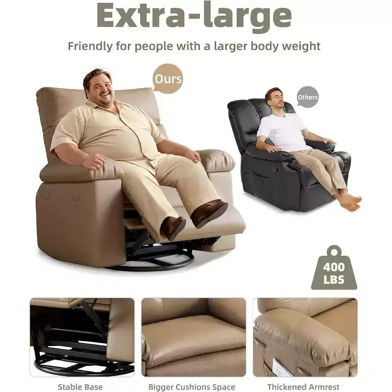 Oversized Recliner Chair for Adults - PU Leather Recliner Sofa with High-Density Foam, Wide Seat & Smooth Manual Recline