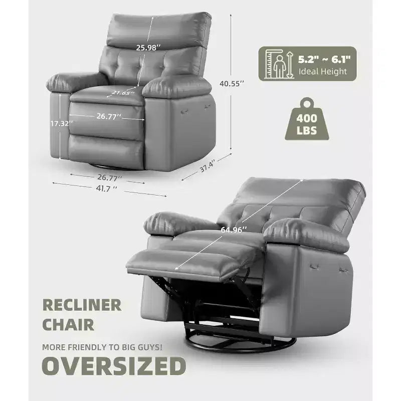 Oversized Recliner Chair for Adults - PU Leather Recliner Sofa with High-Density Foam, Wide Seat & Smooth Manual Recline