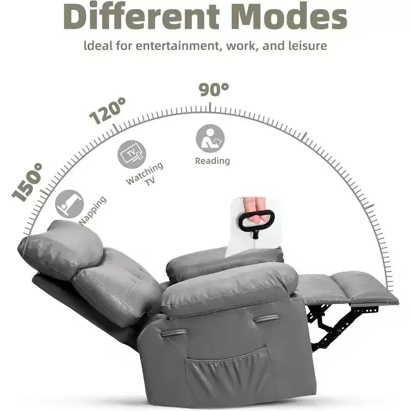 Oversized Recliner Chair for Adults - PU Leather Recliner Sofa with High-Density Foam, Wide Seat & Smooth Manual Recline