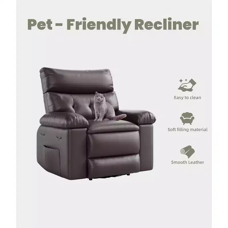 Oversized Recliner Chair for Adults - PU Leather Recliner Sofa with High-Density Foam, Wide Seat & Smooth Manual Recline