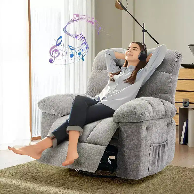 Recliner Chair, 360 Swivel Rocker Chair for Small Spaces,Upholstered Fabric Glider Nursery Chair With Side Pockets for Living Room,Q235 Steel Frame