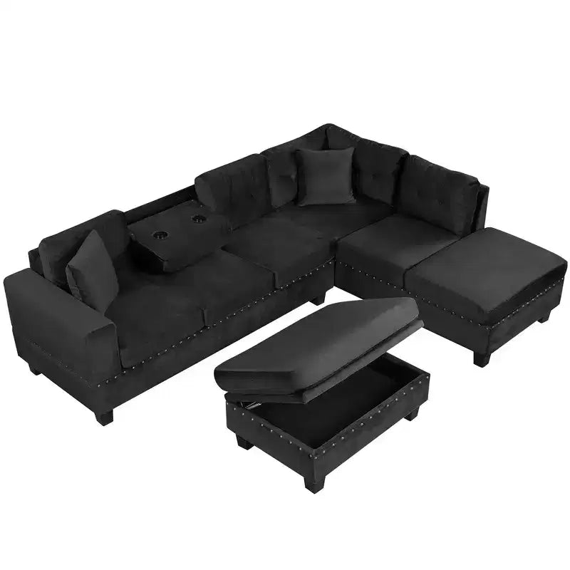 Whisen 105 L-Shaped Modern Sectional with Storage Ottoman & 2 Pillows