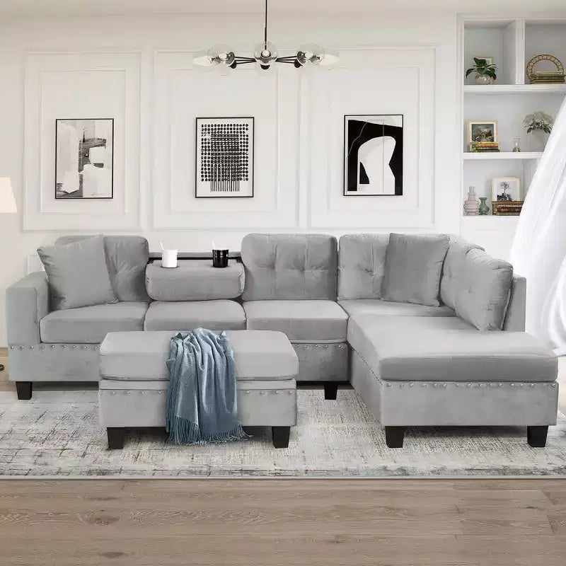 Whisen 105 L-Shaped Modern Sectional with Storage Ottoman & 2 Pillows