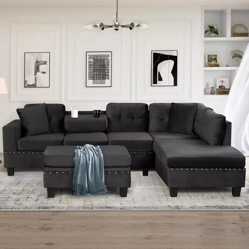 Whisen 105 L-Shaped Modern Sectional with Storage Ottoman & 2 Pillows