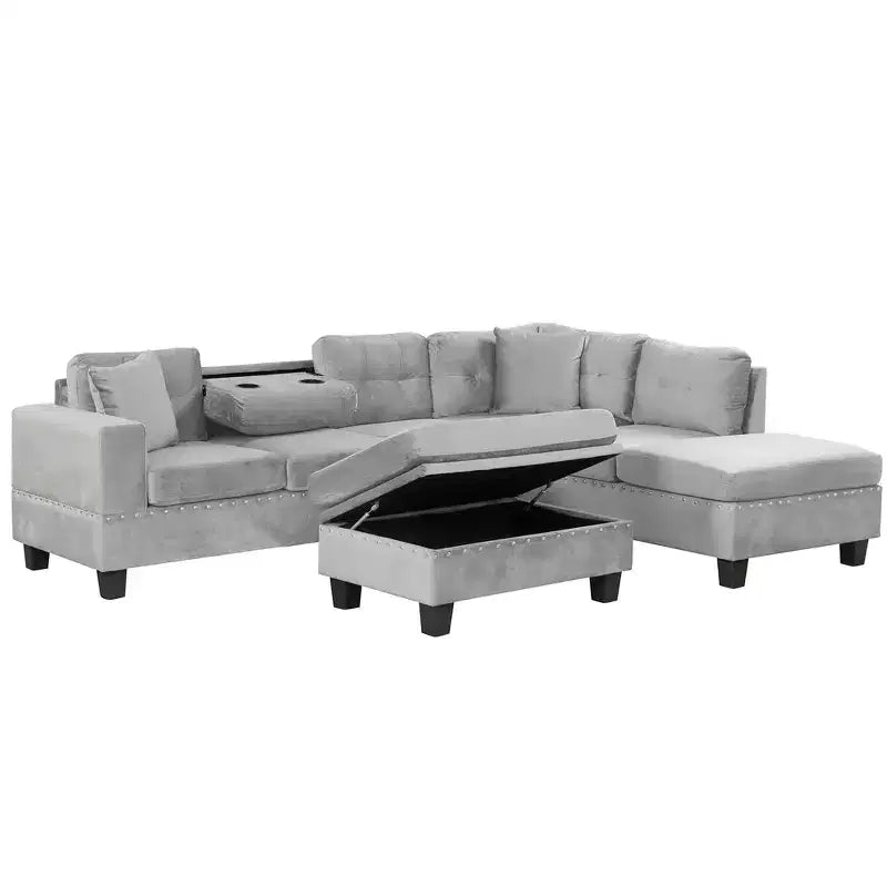 Whisen 105 L-Shaped Modern Sectional with Storage Ottoman & 2 Pillows