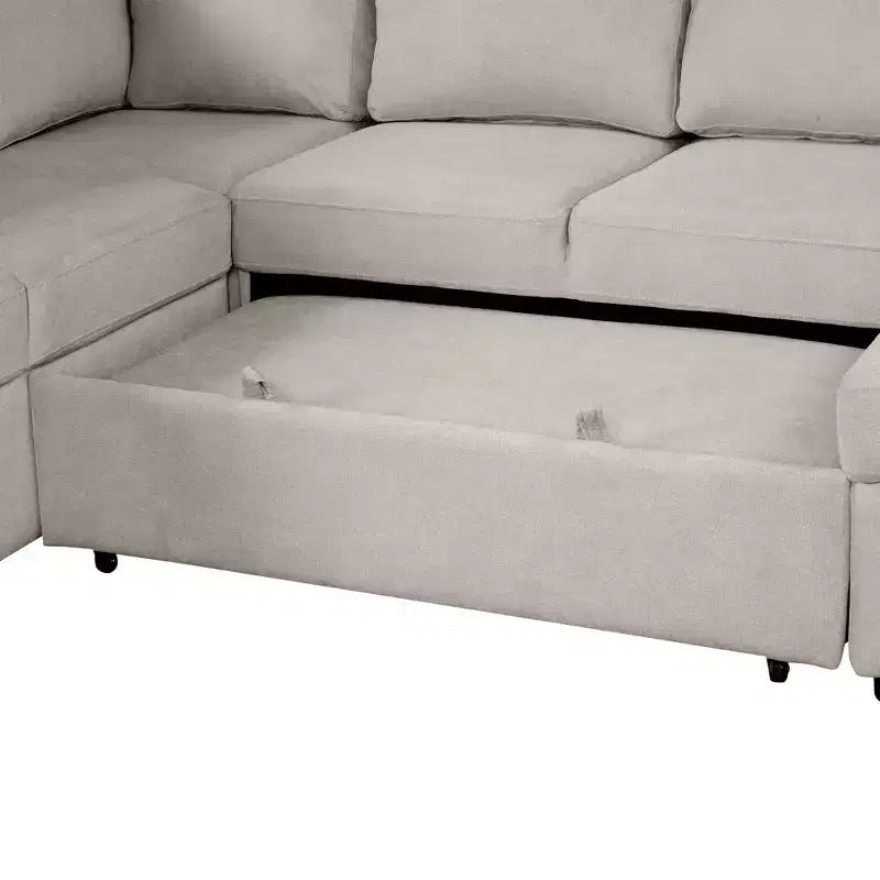 109 U-Shaped Sectional Sleeper Sofa with USB Ports, Storage Chaise & 4 Pillows - Convertible Sofa Bed for Living Room
