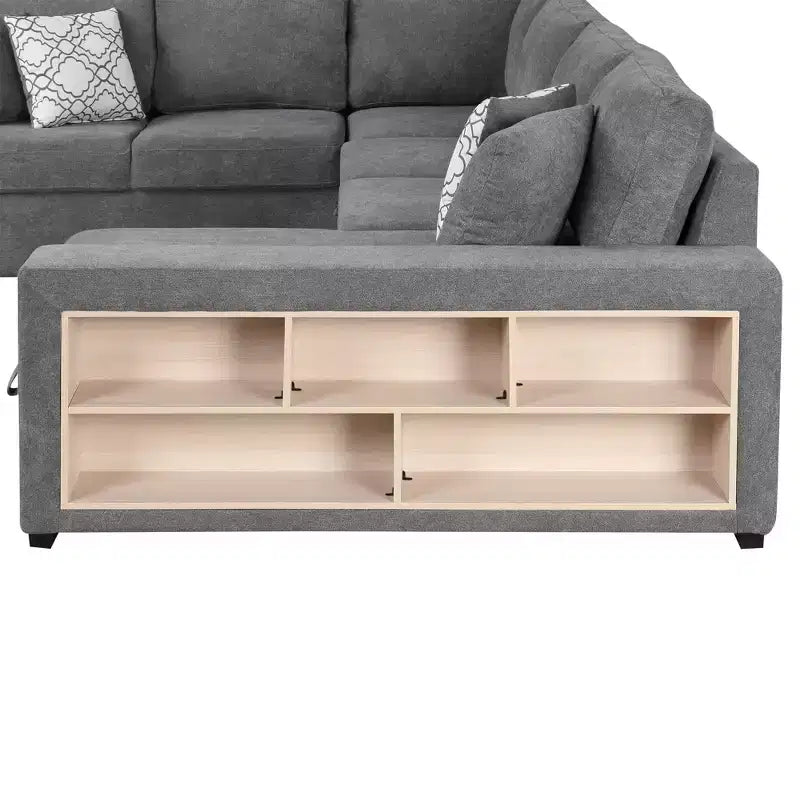 109 U-Shaped Sectional Sleeper Sofa with USB Ports, Storage Chaise & 4 Pillows - Convertible Sofa Bed for Living Room