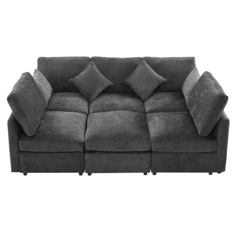 85.4 Modular Sectional Sofa Bed with Ottoman, USB Ports  Convertible L/U-Shaped Chenille Sofa for Living Room
