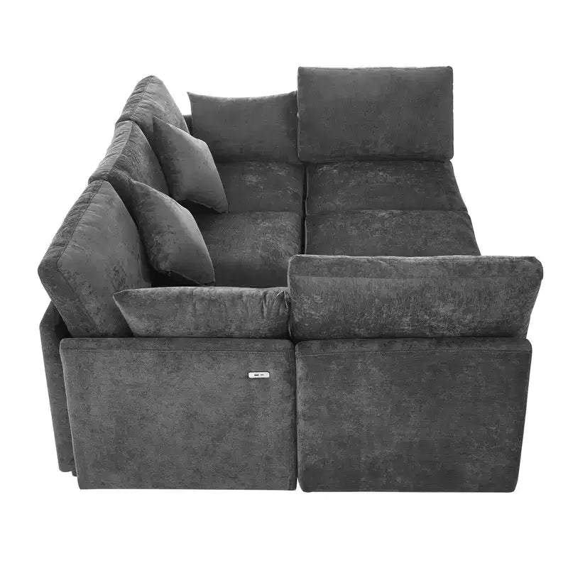 85.4 Modular Sectional Sofa Bed with Ottoman, USB Ports  Convertible L/U-Shaped Chenille Sofa for Living Room