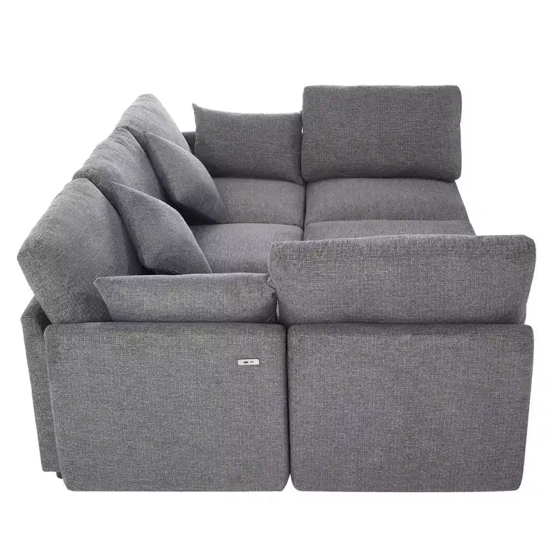 85.4 Modular Sectional Sofa Bed with Ottoman, USB Ports  Convertible L/U-Shaped Chenille Sofa for Living Room