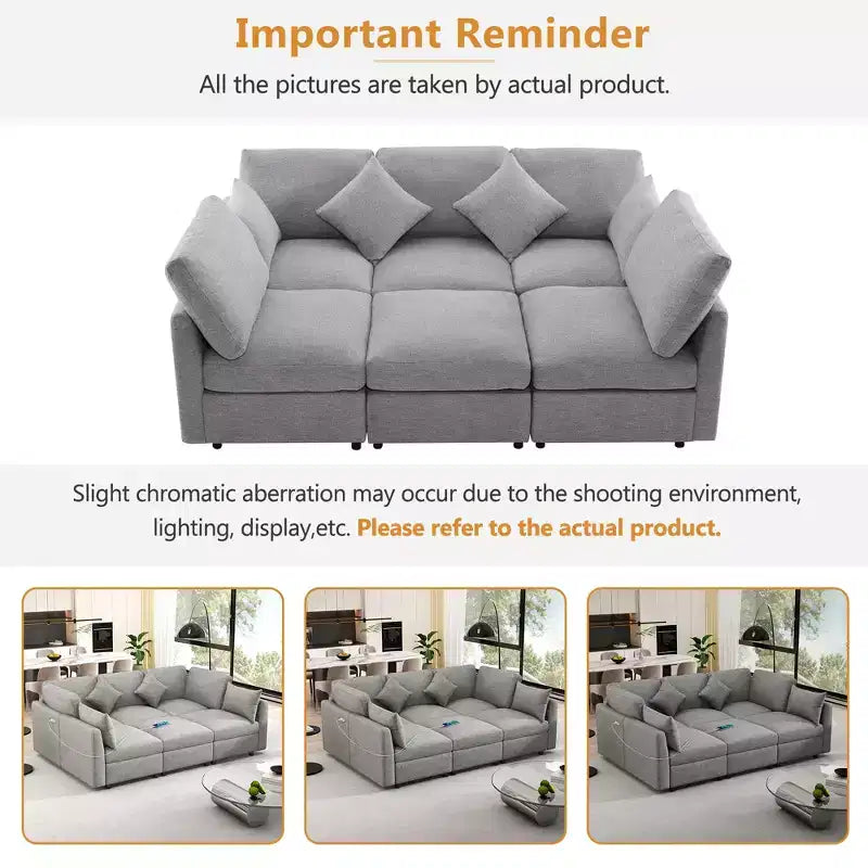 85.4 Modular Sectional Sofa Bed with Ottoman, USB Ports  Convertible L/U-Shaped Chenille Sofa for Living Room