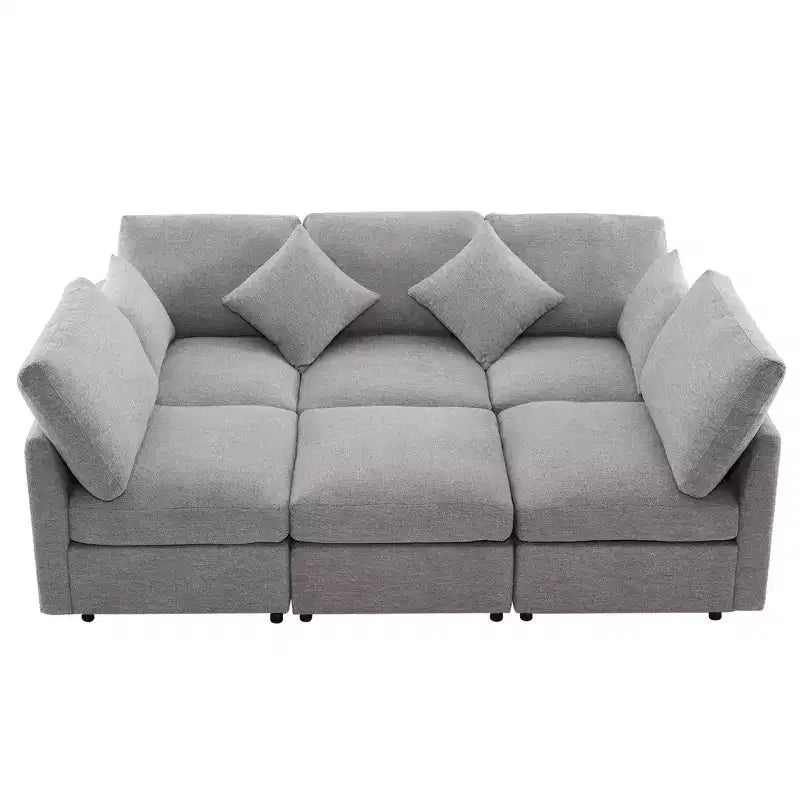 85.4 Modular Sectional Sofa Bed with Ottoman, USB Ports  Convertible L/U-Shaped Chenille Sofa for Living Room