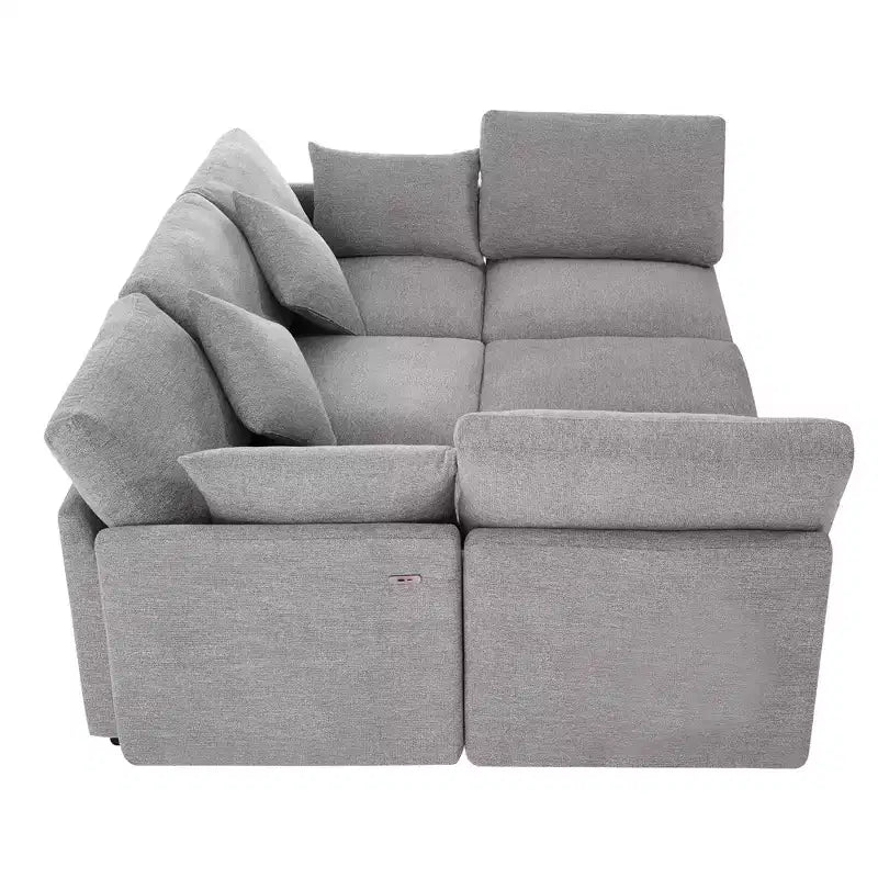 85.4 Modular Sectional Sofa Bed with Ottoman, USB Ports  Convertible L/U-Shaped Chenille Sofa for Living Room