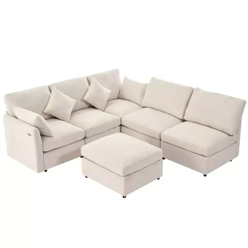 85.4 Modular Sectional Sofa Bed with Ottoman, USB Ports  Convertible L/U-Shaped Chenille Sofa for Living Room