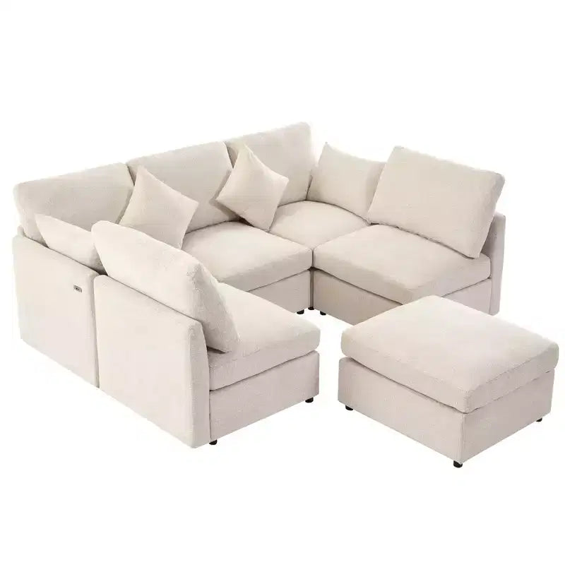 85.4 Modular Sectional Sofa Bed with Ottoman, USB Ports  Convertible L/U-Shaped Chenille Sofa for Living Room