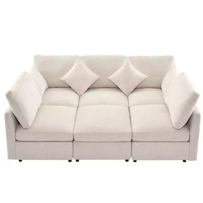 85.4 Modular Sectional Sofa Bed with Ottoman, USB Ports  Convertible L/U-Shaped Chenille Sofa for Living Room