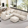 85.4 Modular Sectional Sofa Bed with Ottoman, USB Ports  Convertible L/U-Shaped Chenille Sofa for Living Room