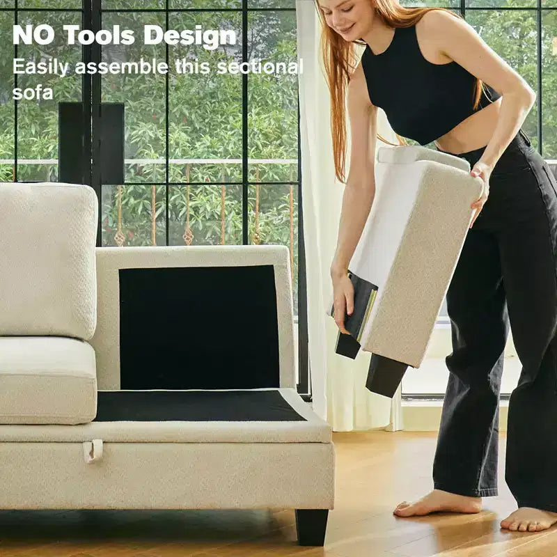 Belffin 22.8 Single Seat Module - Compact Chenille Sofa with Hidden Storage & Tool-Free Assembly