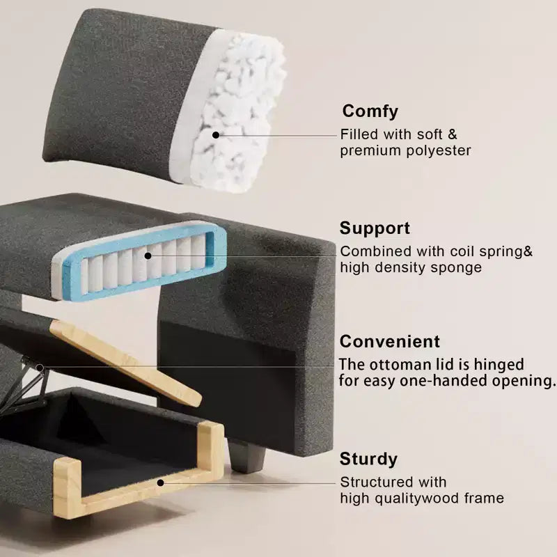 Belffin 22.8 Single Seat Module - Compact Chenille Sofa with Hidden Storage & Tool-Free Assembly