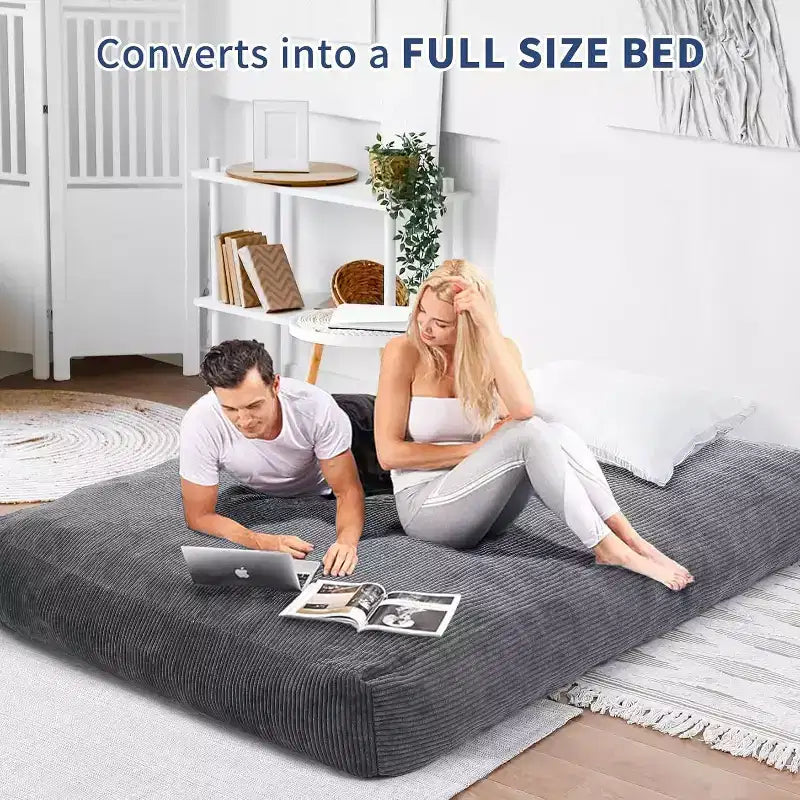 Convertible Bean Bag Chair Bed for Adults - Oversized Floor Mattress & Lounge Chair with Removable Washable Cover
