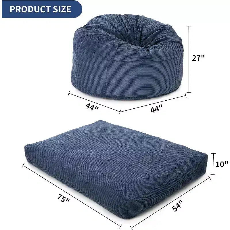 Convertible Bean Bag Chair Bed for Adults - Oversized Floor Mattress & Lounge Chair with Removable Washable Cover