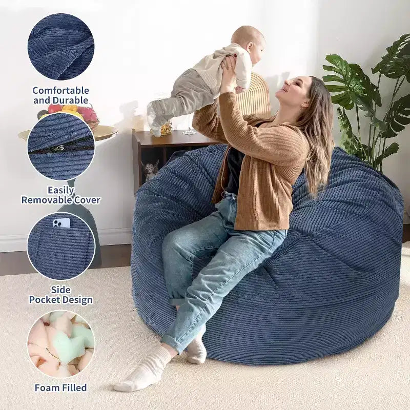 Convertible Bean Bag Chair Bed for Adults - Oversized Floor Mattress & Lounge Chair with Removable Washable Cover